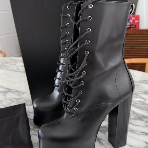 YSL Saint Laurent 690765 Women's Mina 95 Black Platform Leather Boots sz 38.5 - Picture 13 of 15